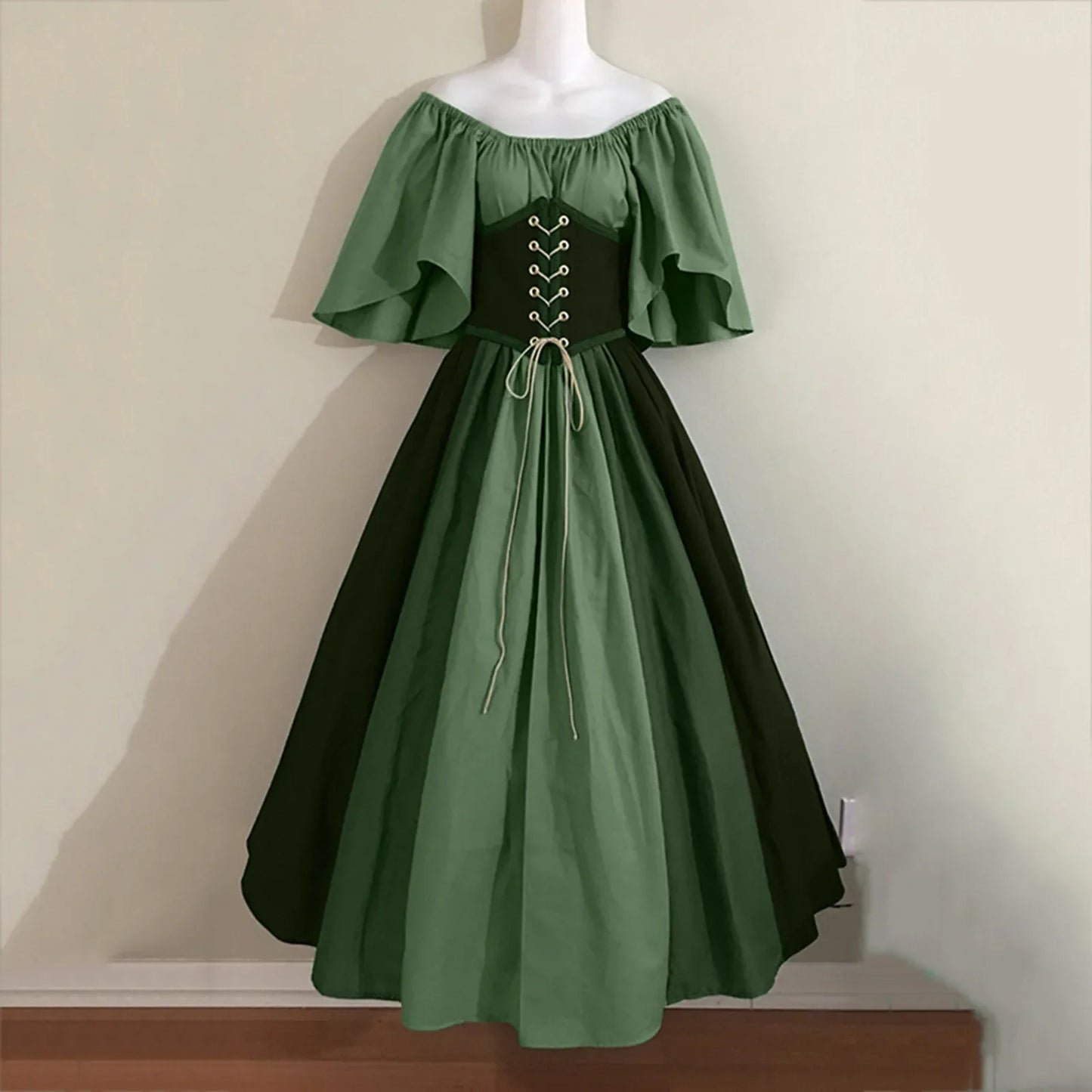 MQTIME - Big Swing Skirt Medieval Retro Slim-fitting Skirt Flying Sleeves Shoulder Dress Female Cos Costume Performance