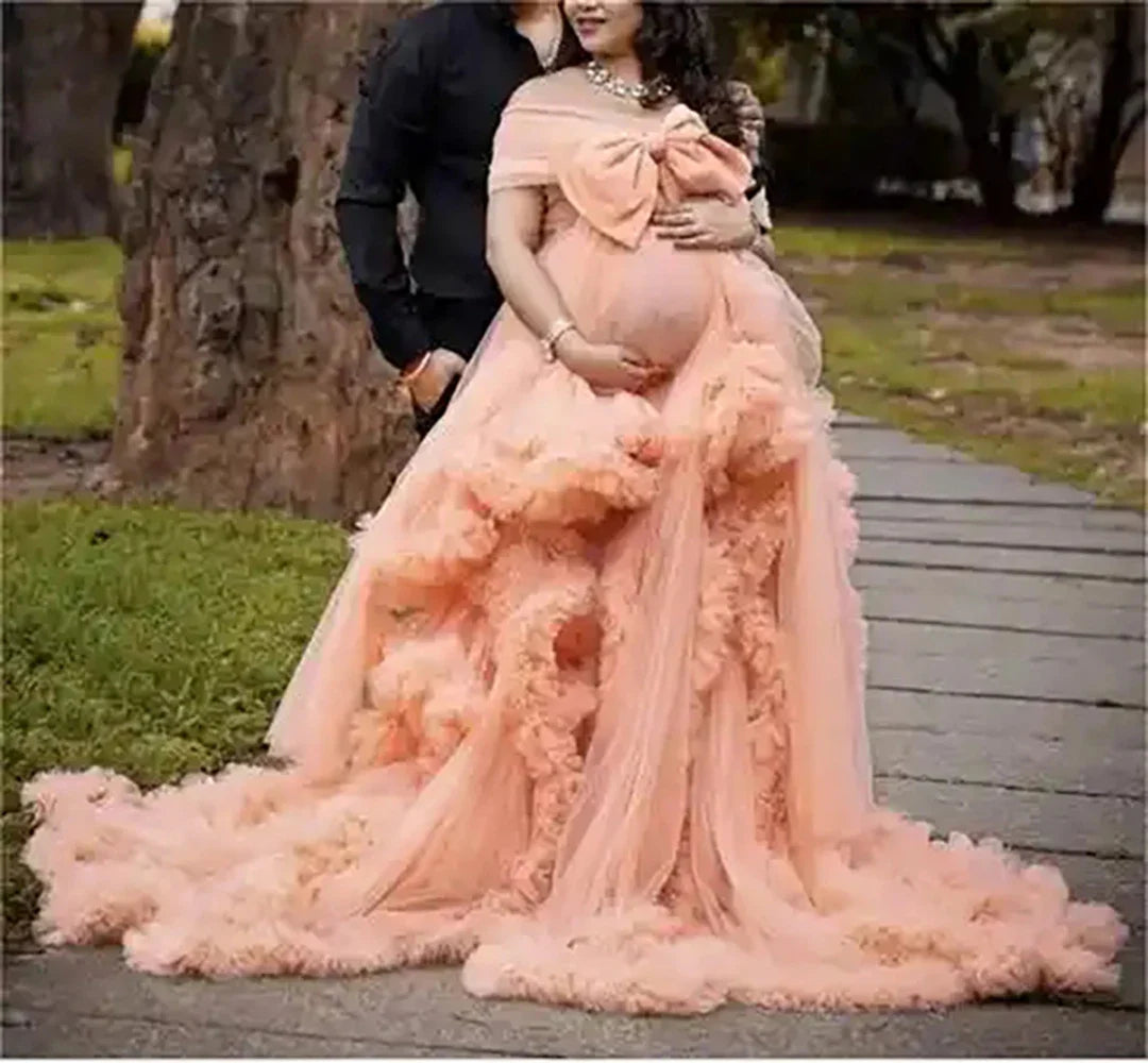 MQTIME - Long Pregnancy Photoshoot Woman Photography Pregnant Clothing Tulle Ruffle Maternity Lace Robe Photo Shoot Dress