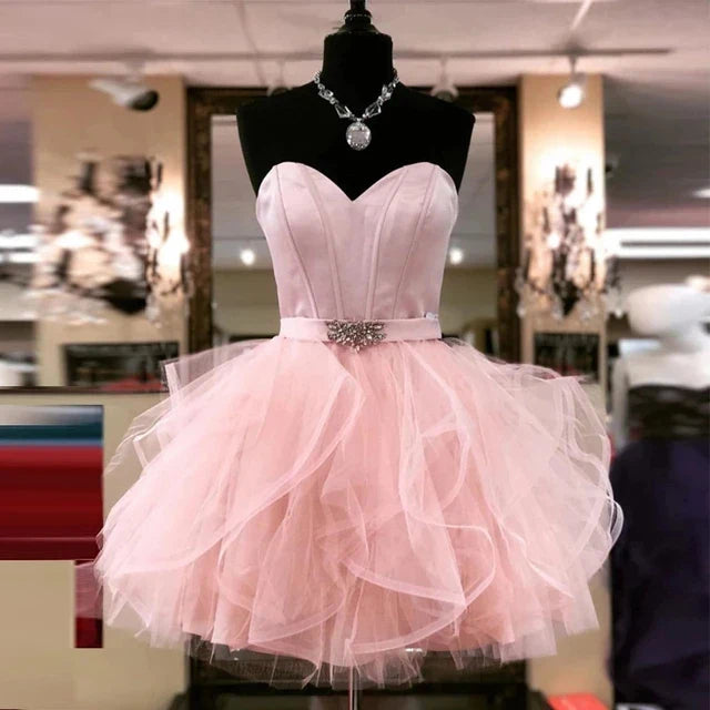 MQTIME - Pink Homecoming Dresses Vestidos De Fiesta Sash Sparkly Crystals Cocktail Graduations Dresses Plus Size Online HOT