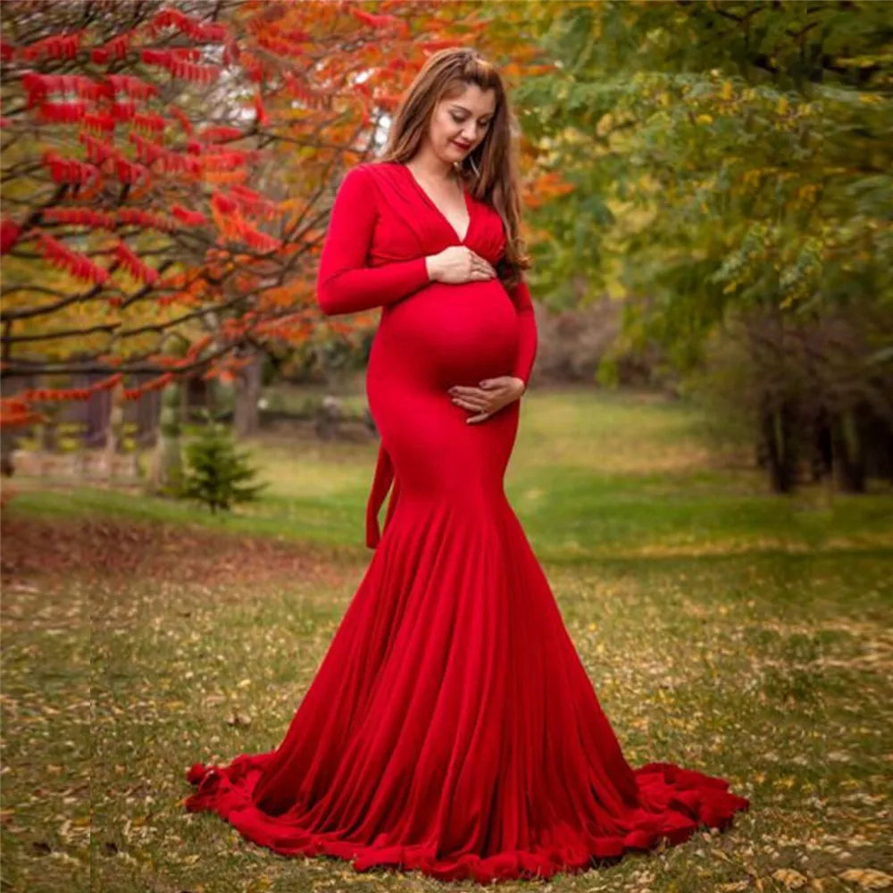 nvxiot - Sexy Maternity V-neck Dresses Photography Long clothing Pregnancy Shoot Maxi Gown For Baby Showers Pregnant Women Photo Props