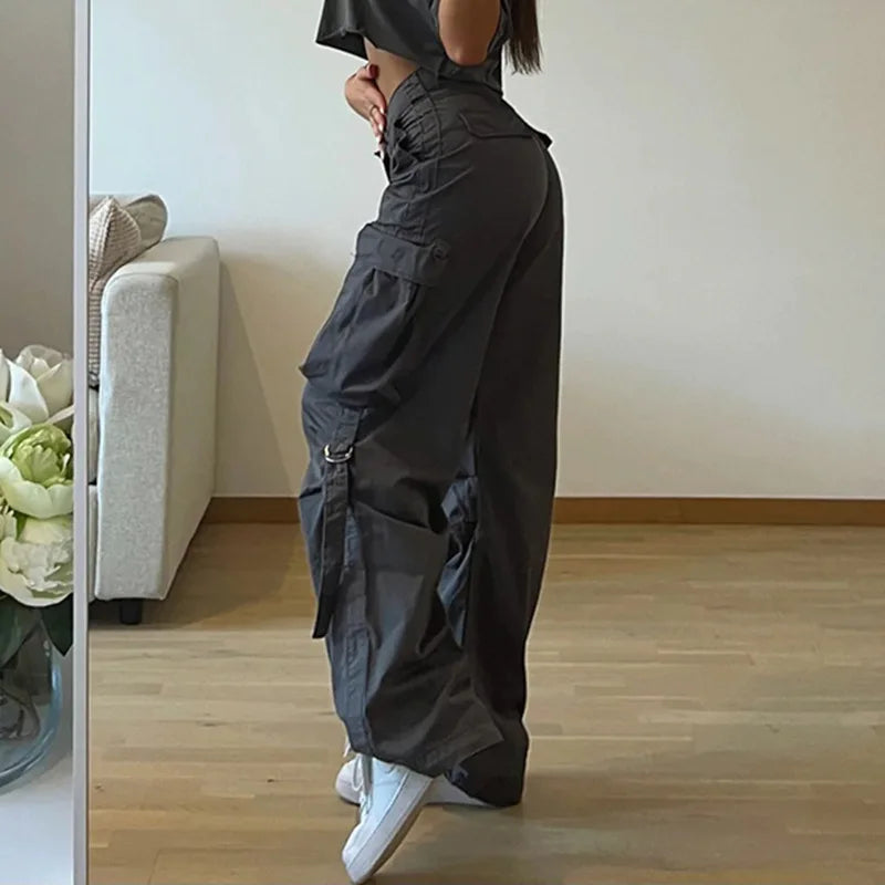 nvxiot Cargo pants for women low waist retro multiple pockets loose straight leg casual pants autumn women Y2K fashion wide leg pants