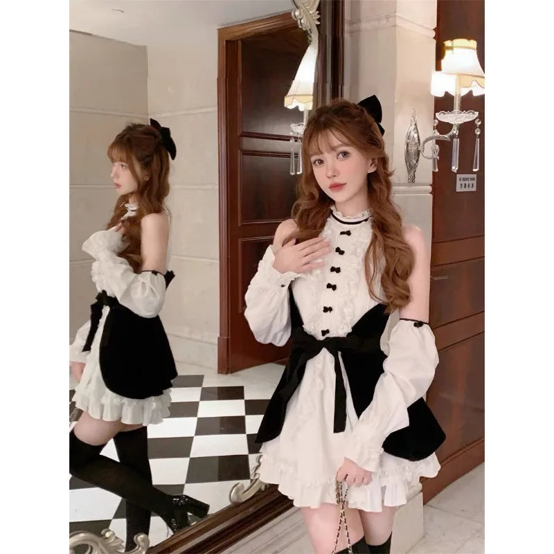 MQTIME - 2024 New Lolita Kawaii Princess Lace Dress Woman Chic Japanese Style Sweet Y2k Mini Dress Design Elegant Short Party Dress