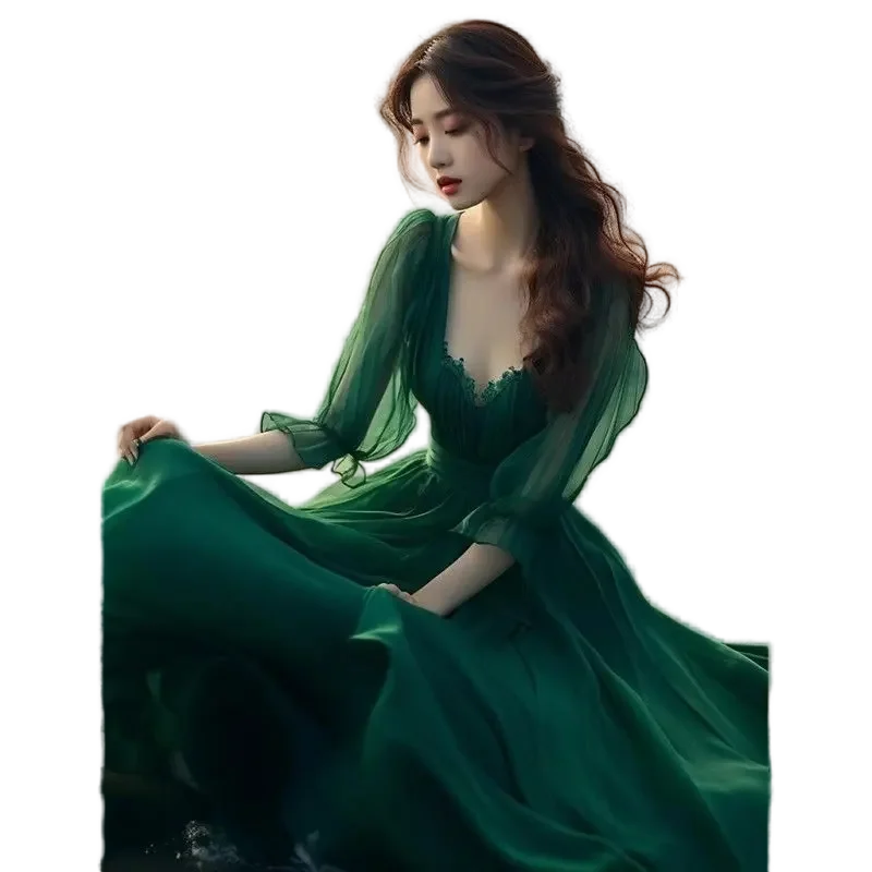 MQTIME - Temperament absolutely beautiful beach dress beach holiday super beautiful green fairy dress 2024 summer new gentle style