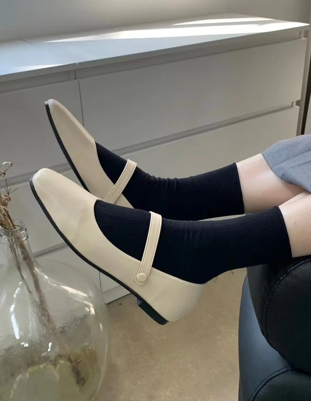 nvxiot New Spring Korea Flats Women Shoes Fashion Mary Jane Shoes Square Toe Women's Shoes Retro PU Flats
