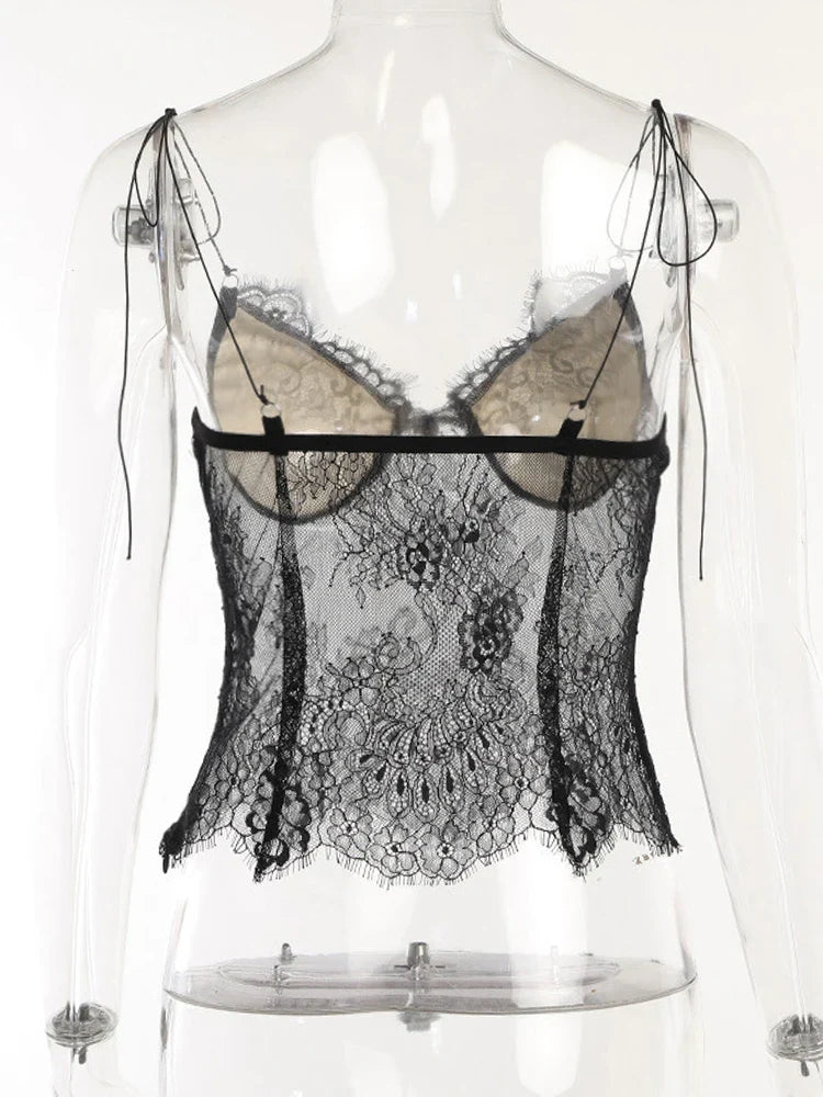 MQTIME - Women Summer Sexy Solid Black Lace Camis Crop Tops Sleeveless Bodycon Slim Fit Tube Tank Tops For Female