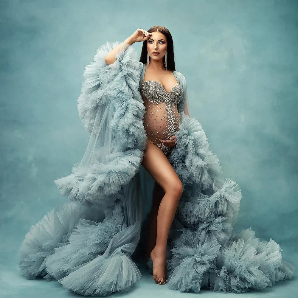 nvxiot - Maternity Photography Sexy Goddess V Neck Rhinestones Pearls Luxurious Stretch Jumpsuits Dress For Photo Shoot Props