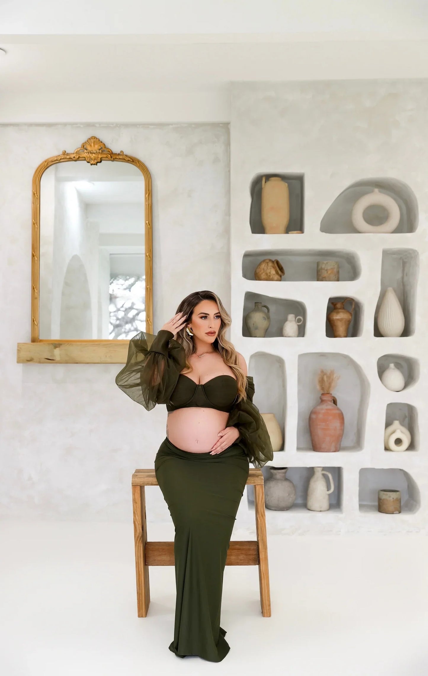 nvxiot - Blackish Green Tulle Maternity Photography Dress Set Off-shoulder Plus Size Sexy Pregnancy Gown for Women Photoshoot 2024