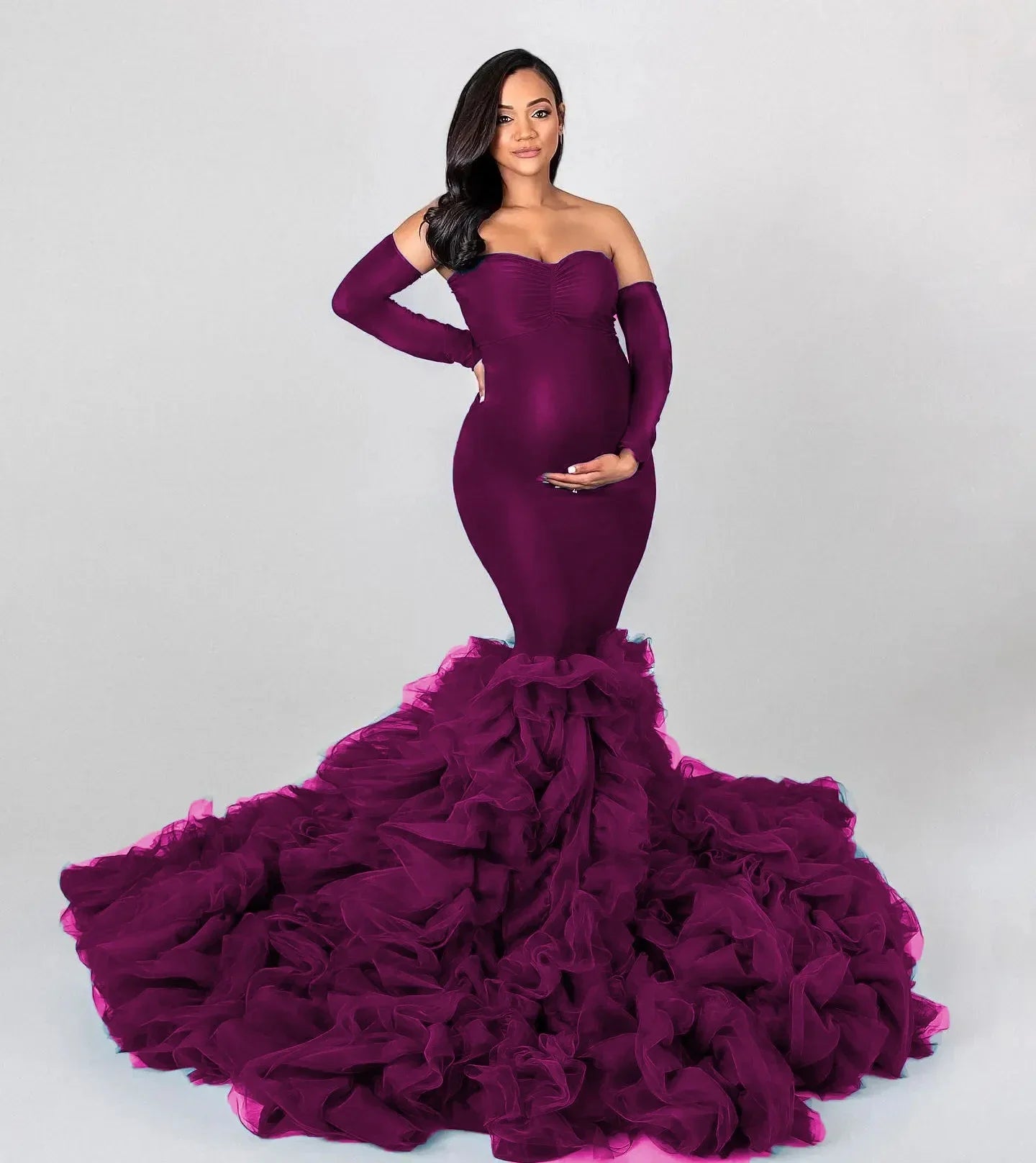 nvxiot - Mermaid Maternity Robes for Photo Shoot Off Shoulder Sweetheart Foto Gowns Sexy Spandex Baby Shower Dresses