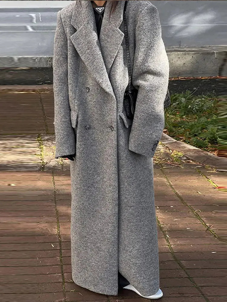 nvxiot - Solid Warm Elegant Women Coat Turn-down Collar Long Sleeve Jacket Casual Winter Autumn Long Outerwears Lady Fashion Loose Coats