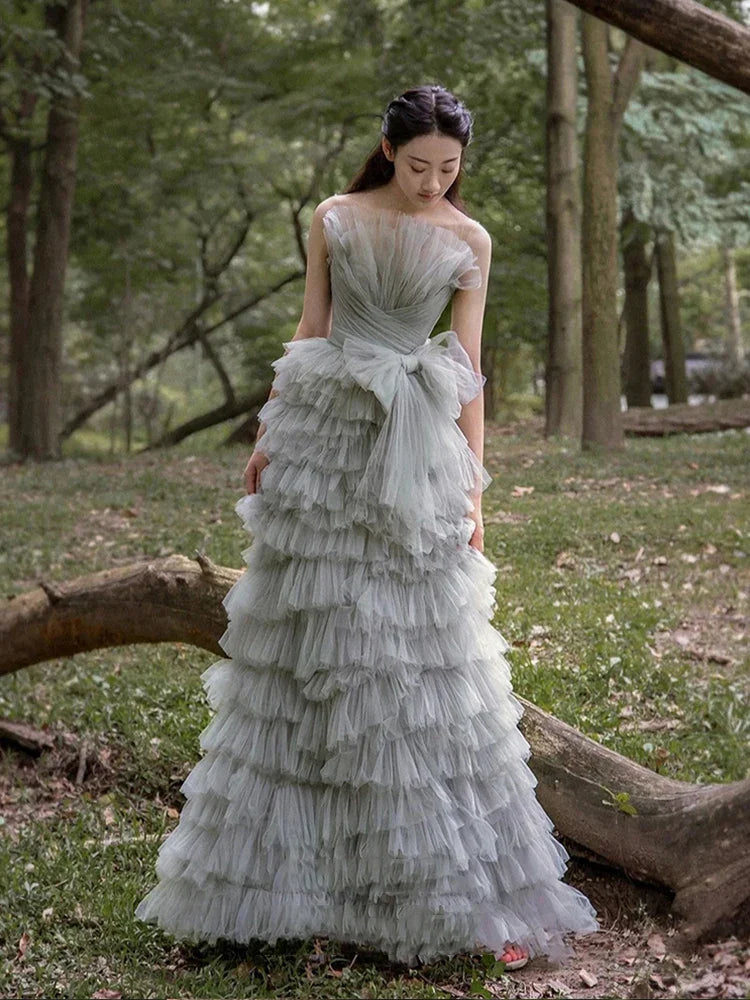 MQTIME - Elegant Women Wedding Dresses Tulle Tiered Court Train Bridal Gowns Formal Occasion Vestido De Noiva robe de mariée