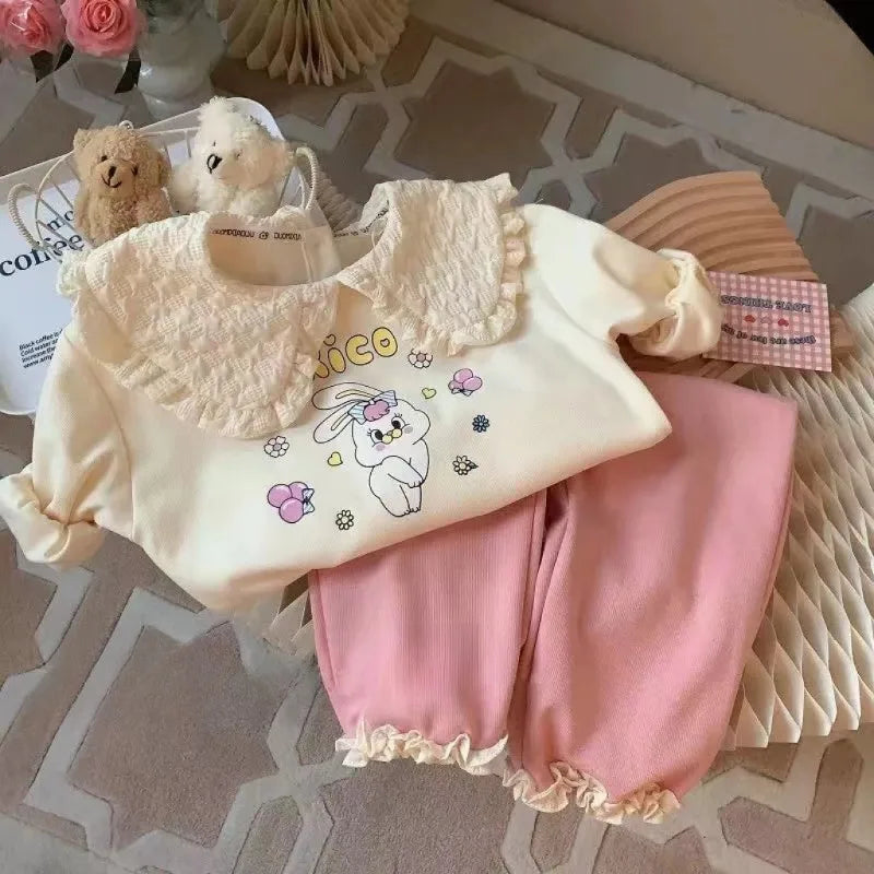 nvxiot - Kids Girls Clothes Sets Autumn Spring Cartoon Rabbits Girl Pullover Tops+Pants 2Pcs Fashion Children Sweatshirt Tracksuit 1-6Yrs