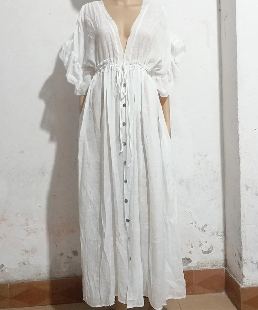 nvxiot - Maternity Bohemian Dresses for Photoshoot Pregnancy Photography White Cotton Casual For Wedding Guest Summer Party Maxi Gown