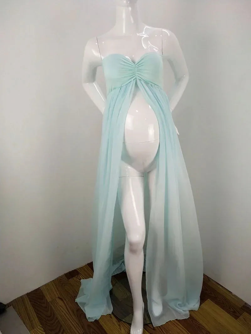 nvxiot - Maternity Summer Leisure Dresses Sexy Shoulderless Photo Shoot Women Front Open Cotton Chiffon Pregnancy Dress Photography Props