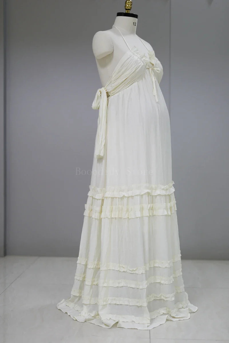 nvxiot - Maternity Photoshoot Dress Bohemian Maternity Dress for Summer Photoshoots - Linen V-Neck Casual Style