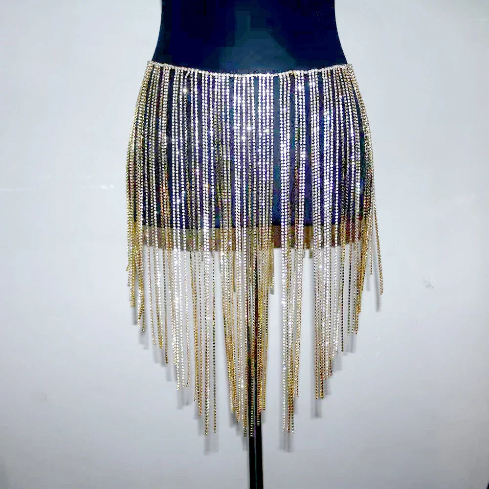 nvxiot - Sexy Luxury Maternity Photography Props Dresses Shiny Body Chain Rhinestone Tassel Skirt Photography Studio Accessories