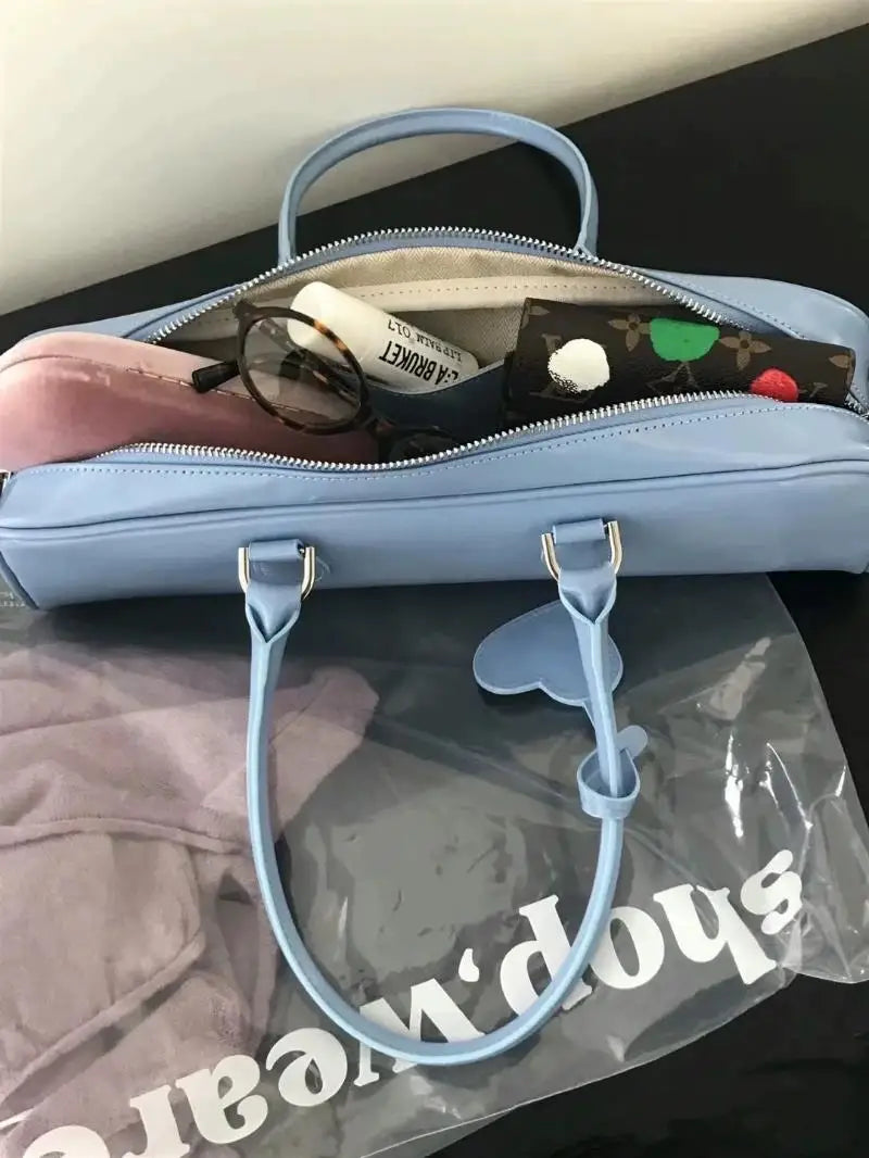nvxiot - Hot Girls Blue Handbag Purses Women High Street Leather Heart Chic Casual Shoulder Bags Ladies Vintage Underarm Bag Y2k