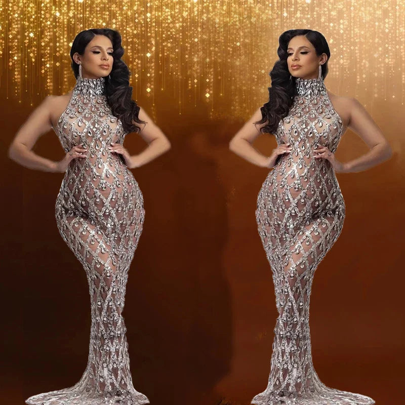 nvxiot - Maternity Photography Sexy Shiny Goddess Bodysuit Rhinestone Maternity Dress For Photo Shoot