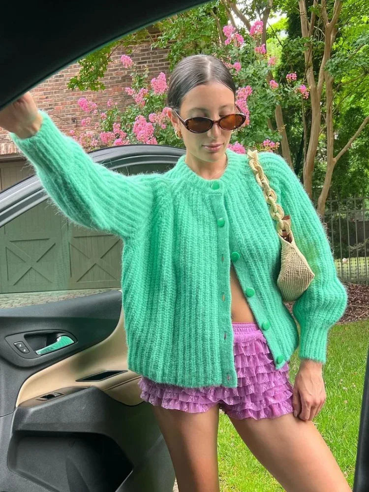 MQTIME - Fashion Solid Twisted O-neck Knitted Cardigan Women Causal Long Sleeve Single Breasted Sweater Coat Autumn New High Streetwear
