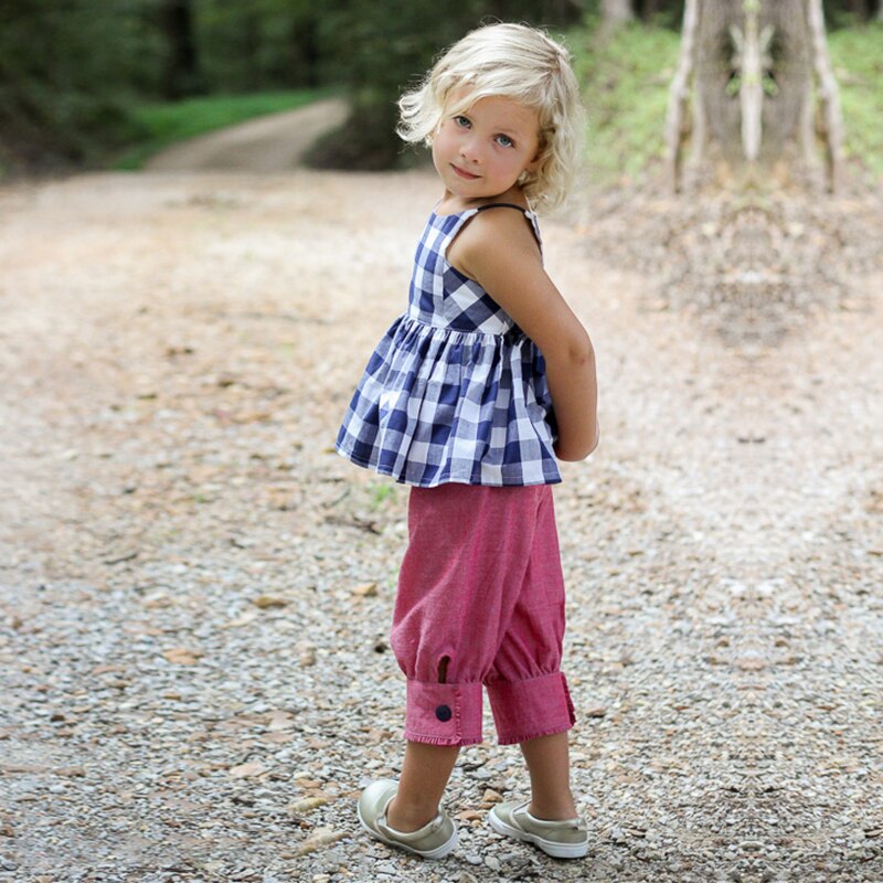 nvxiot 100% Quality Linen Girls Plaid Tops Summer New Children's Sleeveless Casual Loose Design Handmade Blouse TZ067