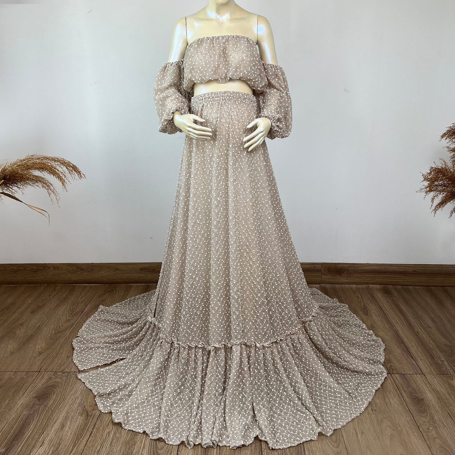 nvxiot 2 Piece Top and Skirt Set Maternity Photography Dresses Elegant Shooting Photo Gown Dress Props Party Evening Costume New