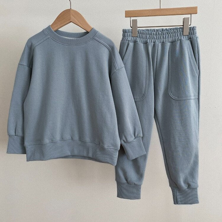 nvxiot Spring Korean Children's Suit Casual Unisex Comfortable Solid Color Sweater Pants Suit Autumn Sweater Top Pants Sports Suit