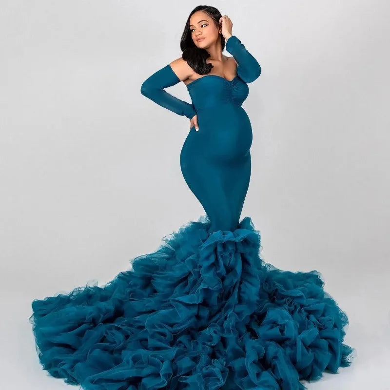 nvxiot - Mermaid Maternity Robes for Photo Shoot Off Shoulder Sweetheart Foto Gowns Sexy Spandex Baby Shower Dresses