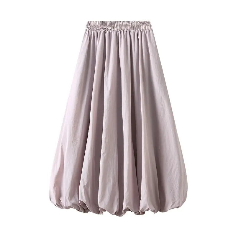MQTIME - Korean Fashion Flower Bud Skirt Spring and Autumn New Design High Waist Solid Loose Casual Fluffy Lantern Long Skirt for Women
