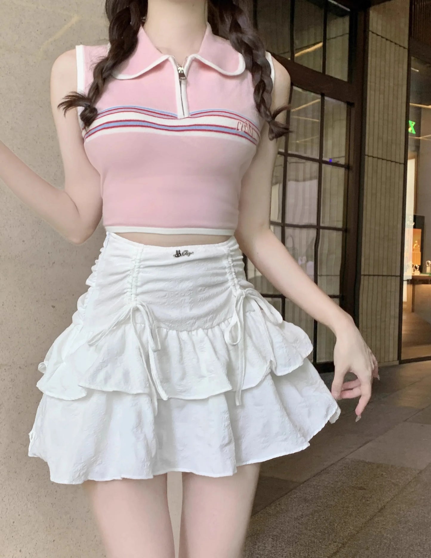 MQTIME - French Style White Mini Skirts Holiday Casual Kawaii High Waist A-line Skirt Sweet Girl Kpop Y2k Skirt for Women Summer