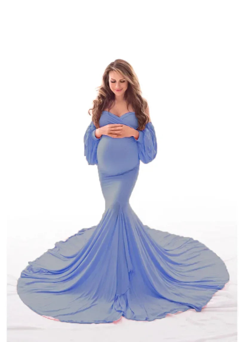 nvxiot - Mermaid Maternity Dresses for Photo Shoot Pregnant Women Pregnancy Dress Photography Sexy Off Shoulder Maxi Maternity Gown