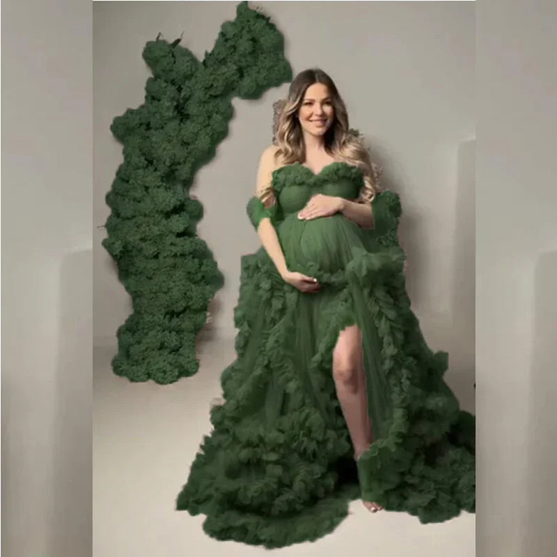 MQTIME - Maternity Dresses for Photoshoot Puffy Ruffles Tulle Pregnancy Gowns Baby Shower