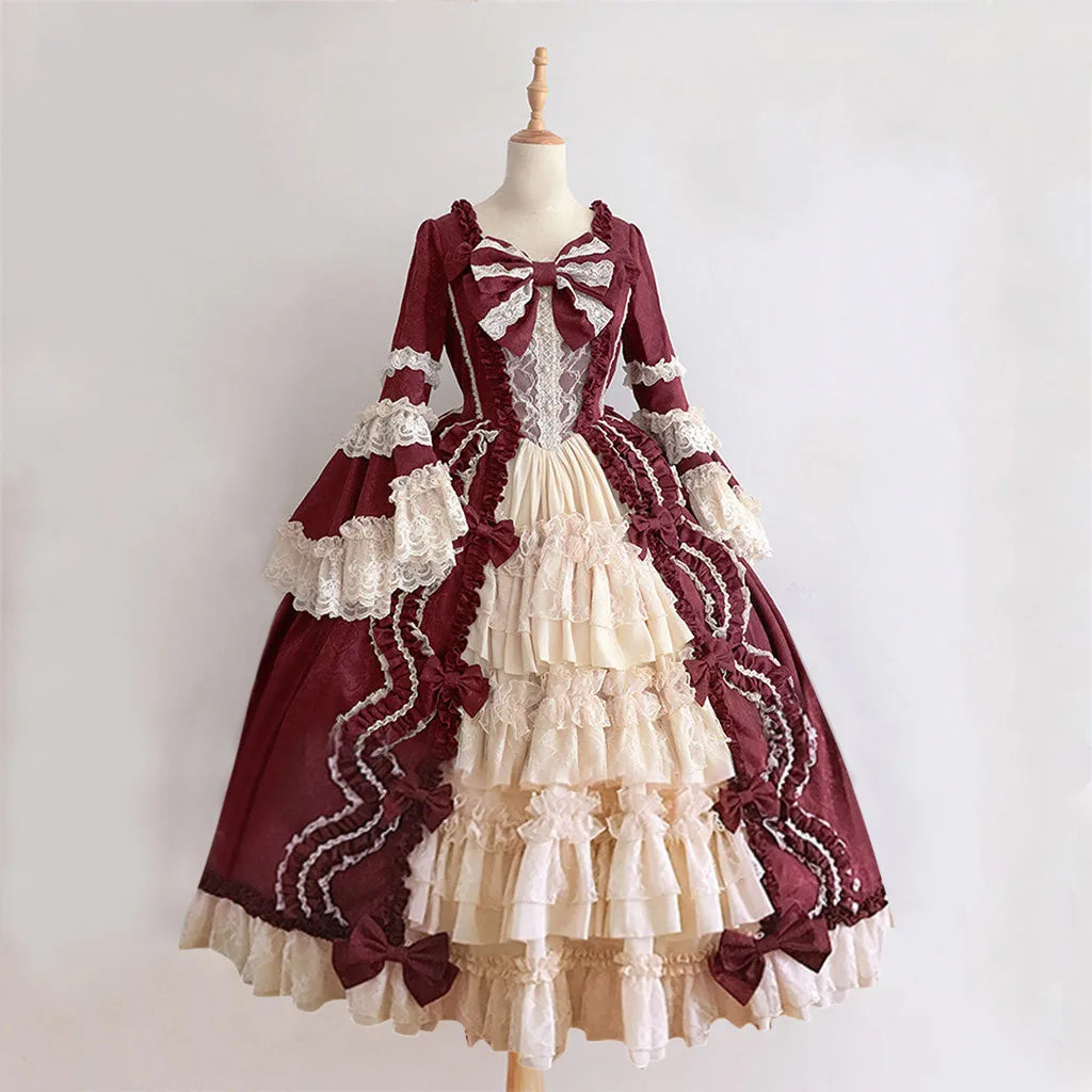 nvxiot - 2024 New Light Blue Bowknot Lolita Dress Women Fashion Gothic Lace Patchwork Japaness Style Sweet Lolita Cosplay Vintage Dress