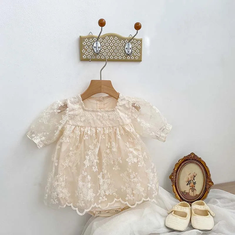 MQTIME - 2024 Summer Newborn Baby Girl Clothes Embroidered GIrl's Skirt Romper Puff Sleeve Princess Climbing Dress Clothing for 0-2Y