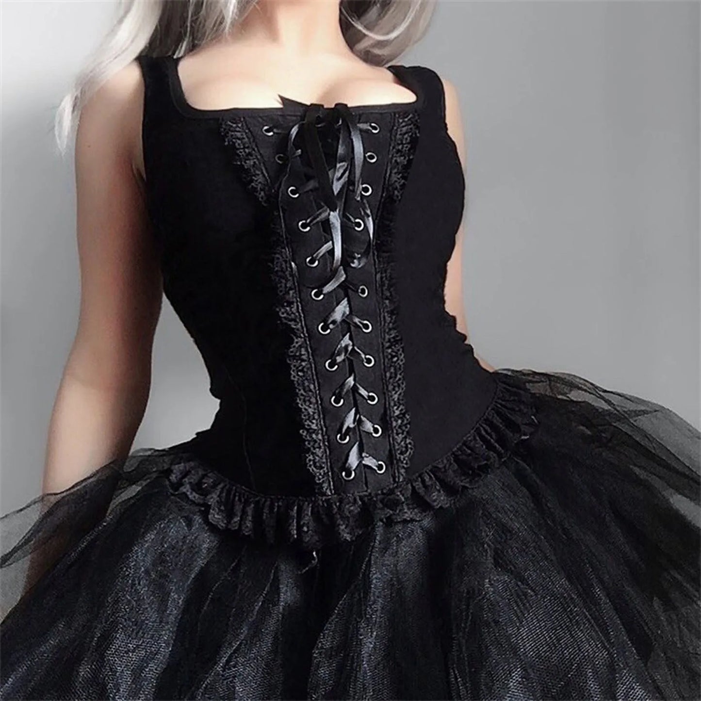 MQTIME - Halloween Gothic Women Crop Top Skeleton Printed Black Corset Tops Sexy Aesthetic Grunge Fairy Core 90s Camisole Clothes