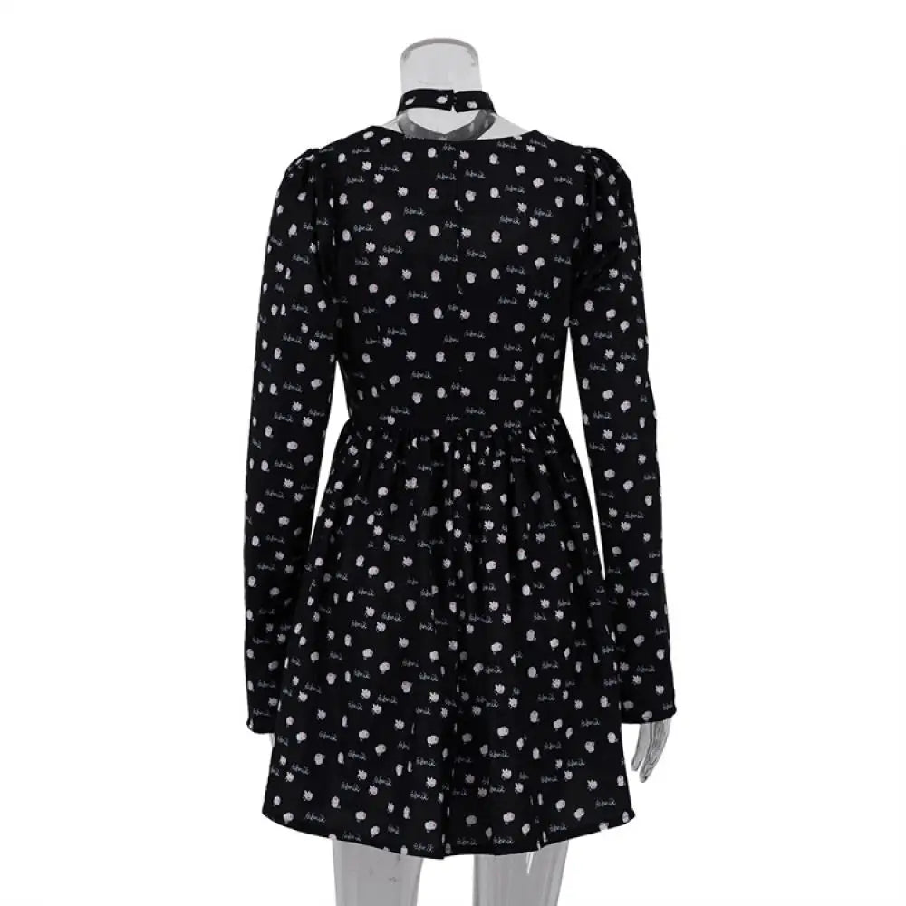 MQTIME - Sexy Slim Print Women Dress Fashion Square Collar Long Sleeve Mini Dress Elegant High Waist Pleated Skirt 2024 Lady Robes