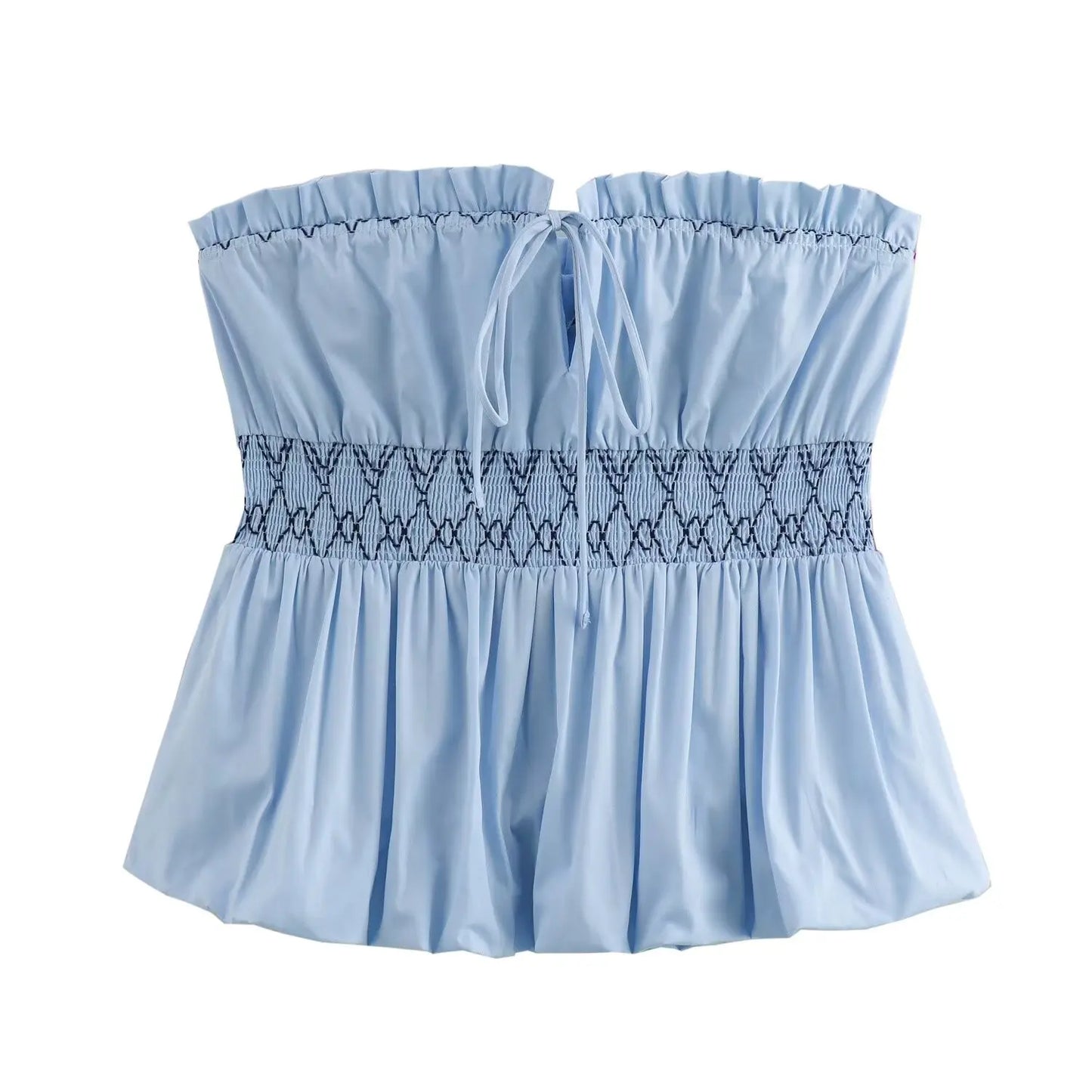 MQTIME - women's 2024 summer new solid color tube top bow off-shoulder sleeveless pleated top 1971/063