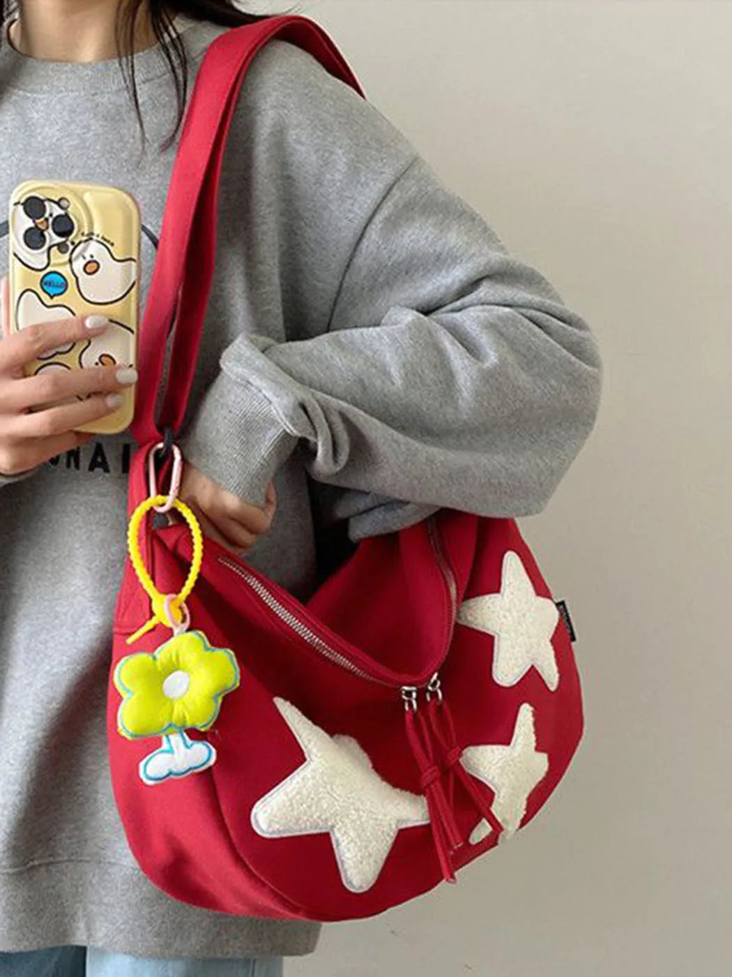 nvxiot - Star Y2k Messenger Bag Women New Harajuku Cute Canvas Casual Tote Crossbody Bag Ladies Red Bolsa Mujer Aesthetic