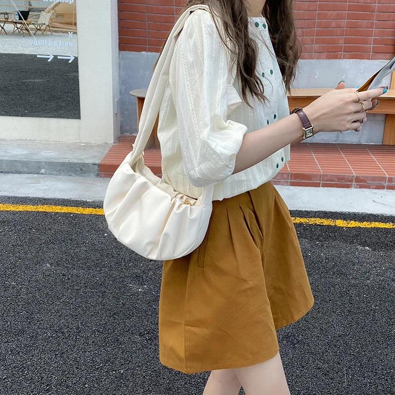 nvxiot - Elegant Pleated Shoulder Bag for Women Soft Pu Leather Casual Hobos Bag Advanced All-match Fashion Designer Ladies Handbag