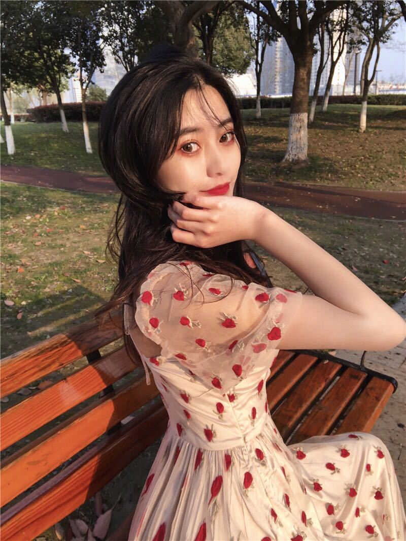 nvxiot Summer Strawberry Dress Embroidery Sexy Square Collar Midi Dresses Casual Short Sleeve Beach Party Dress Femme Vestidos Robe