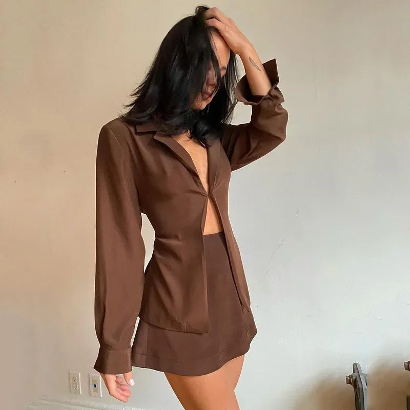 MQTIME - Office Lady Style Sexy Skirt Suits Women White Hot Girl Hidden Breasted Blazers High Waist Slim Mini Skirts Summer Two Piece Set