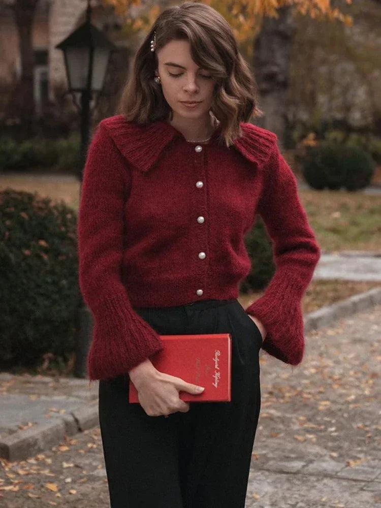 nvxiot - Women's Autumn Sweater Cardigan Casual Long Sleeve Pleated High Waist Loose Cropped Coat Female Y2k Top Solid Cardigan