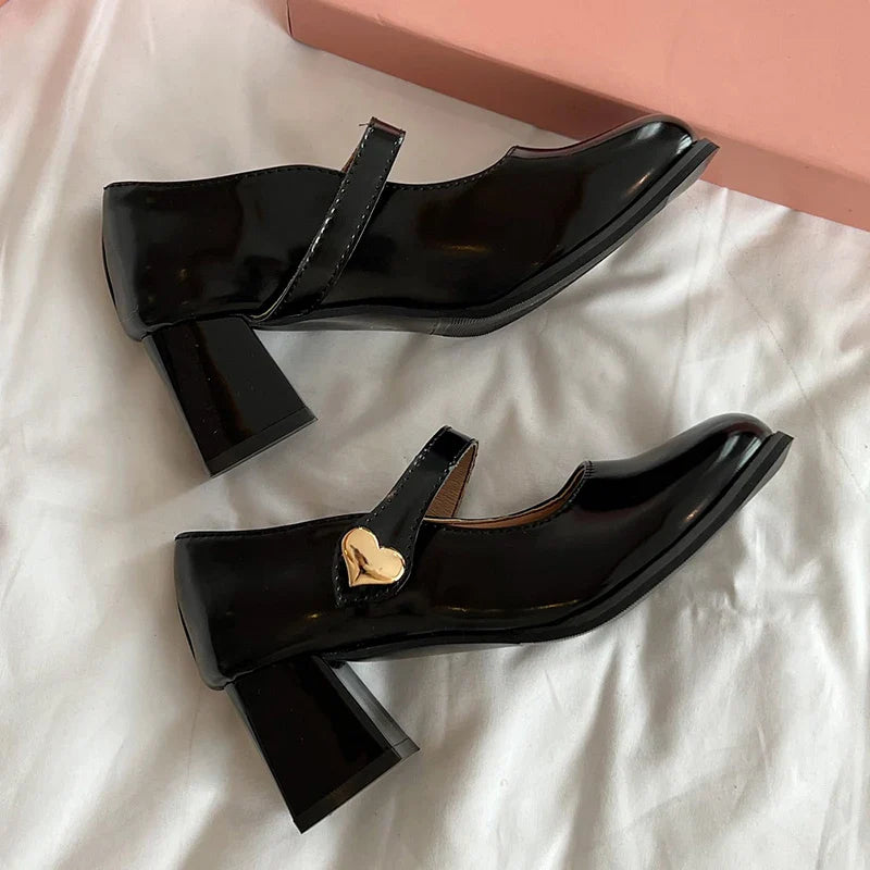MQTIME - Mary Jane Shoes Women Retro Pumps 2024 New Spring Female Fashion Buckle Party Heels Women's Square High Heel Shoes