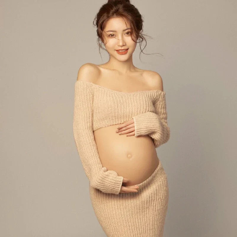 nvxiot - Studio New ArrivalsPregnant Women Photography Costume Props Knit Top Casual Sexy Home Style Maternity Dresses for Photo Shoot
