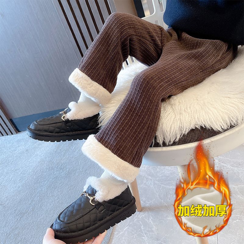 nvxiot Fashion Winter Keep Warm Children Cotton Padded Plush Pants Thicken Plus Velvet Childrens Wear Clothes Girls Boot Cut trousers