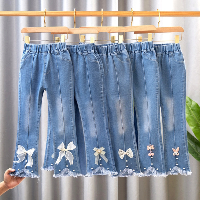 nvxiot Child Girls Casual Jeans Toddler Clothes 2 To 10 Years Fashion Kids Denim Pants Summer High Waist Trousers Blue Size 3T 6T 7T 8T
