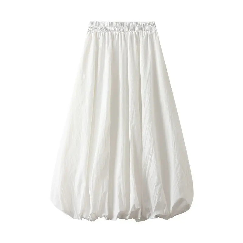 MQTIME - Korean Fashion Flower Bud Skirt Spring and Autumn New Design High Waist Solid Loose Casual Fluffy Lantern Long Skirt for Women