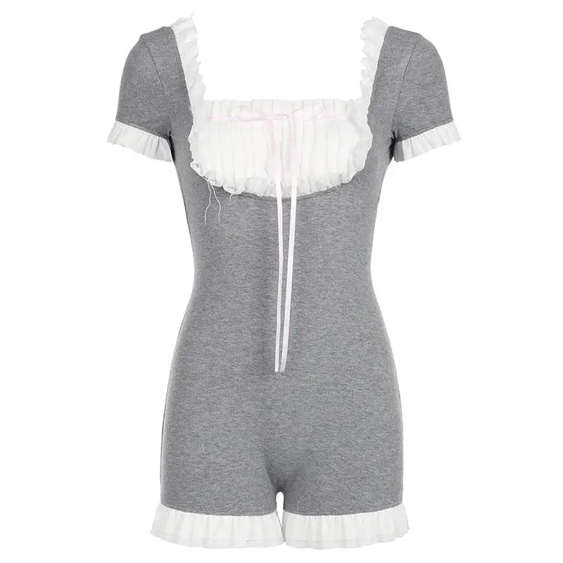 MQTIME - Lace Spliced Open Back Strap Jumpsuits Women Clothing Summer New Fashion Bodysuit Spicy Girl Slim Fit High Waist Shorts Women