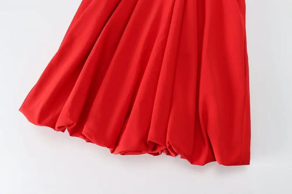 MQTIME - Women Summer Round Neck Short Dress Casual Red Pullover Balloon Style Dress Fashion Sleeveless Strapless Holiday Party Skirt