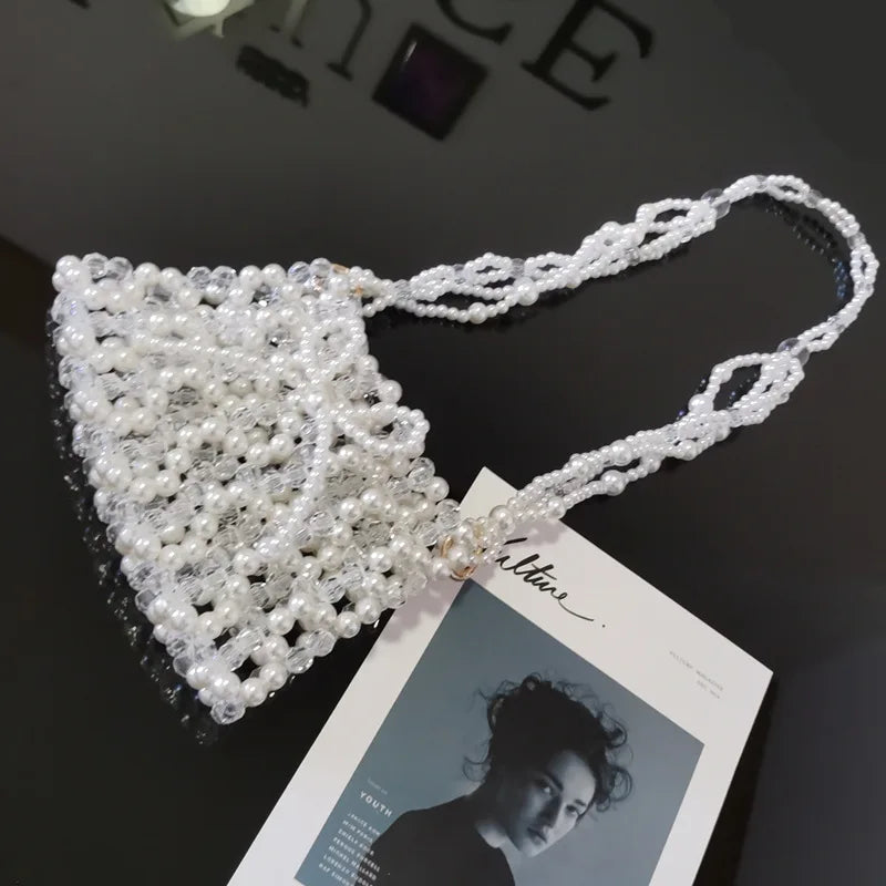 nvxiot - New Design Women's Handbag Fashion Hand-weave Pearl Beads Cute Bow Shoulder Bags Banquet Dinner Party Daily Handbags Female