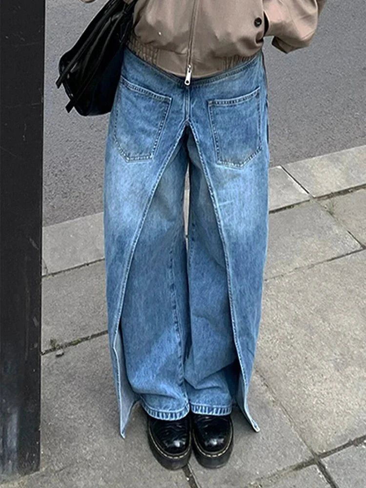 MQTIME - Women's Deconstructive Patchwork Design Jeans Wearing Both Front Back High Waisted Pants Female Loose Retro Denim Trousers