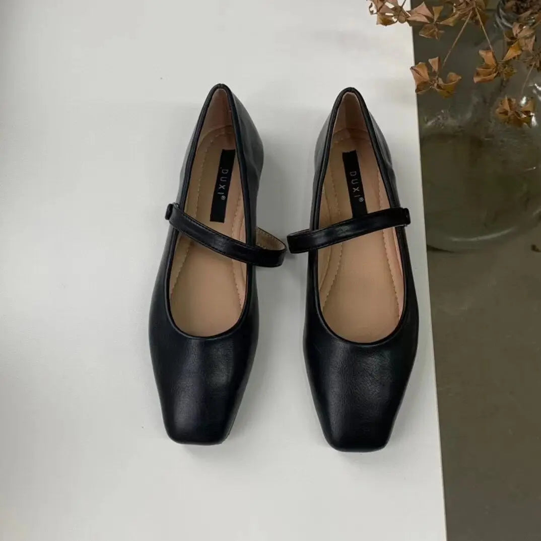 nvxiot New Spring Korea Flats Women Shoes Fashion Mary Jane Shoes Square Toe Women's Shoes Retro PU Flats